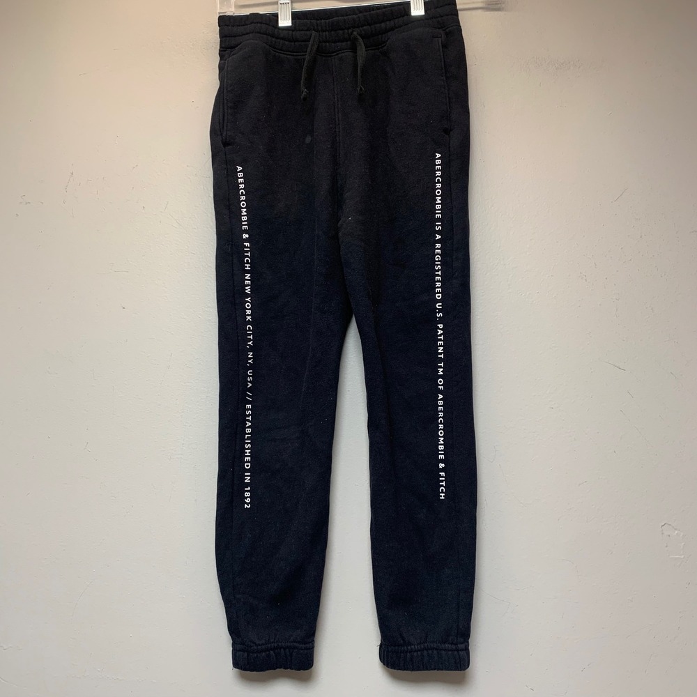 Abercrombie Kids Joggers Boys 7/8 Black Excellent Logo Fleece Sweatpants